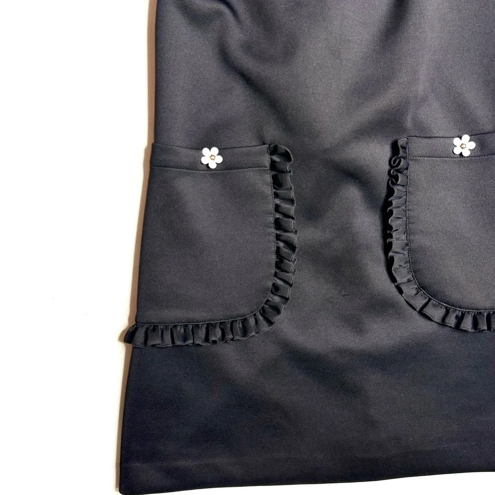 Betsy Johnson Black Sleeveless Shirt Dress w/ Ruffle Pocket Details Size 2 - Picture 7 of 11
